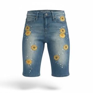 Hydraulic Nollie Embroidered Daisy Denim Bermuda Shorts - Blue & Yellow